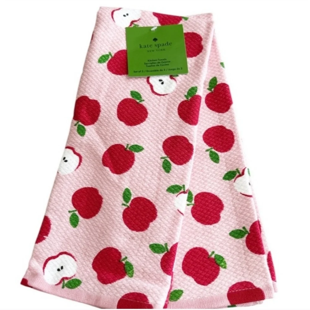 Kate Spade Set of 2 Dish Towels with Red Apple Design NWT
